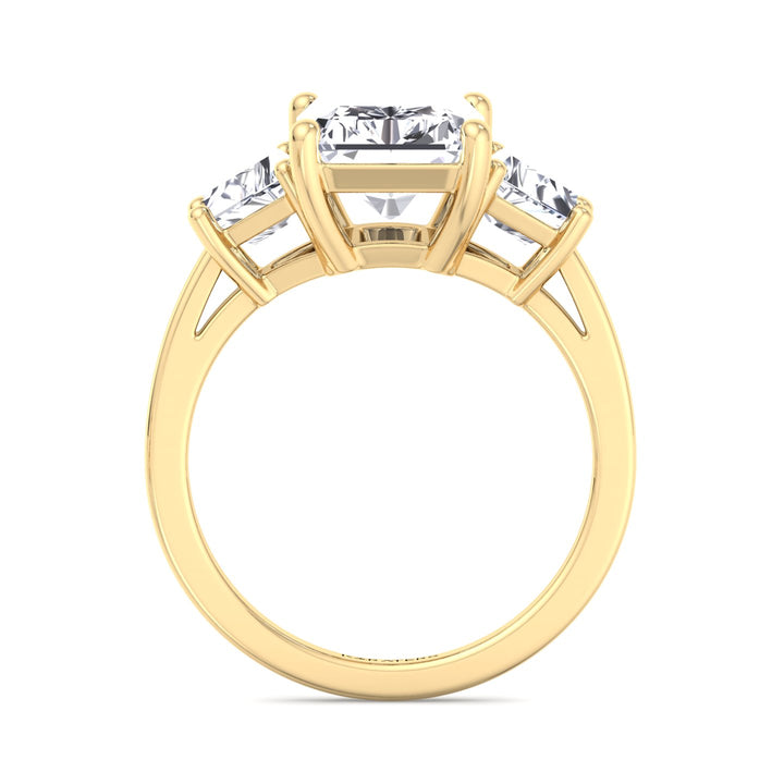 Radiant & Trapezoid Three Stone Lab-Diamond Ring Yellow 