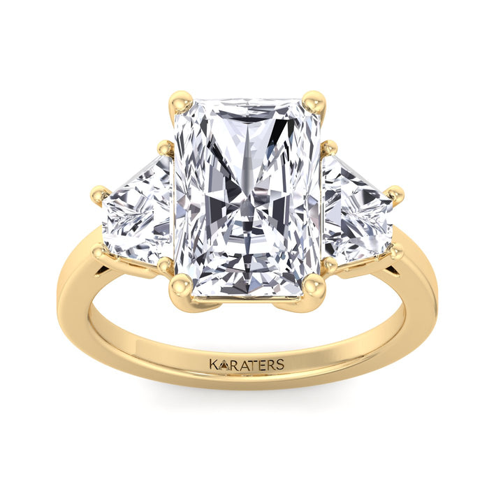 Radiant & Trapezoid Three Stone Lab-Diamond Yellow Ring 
