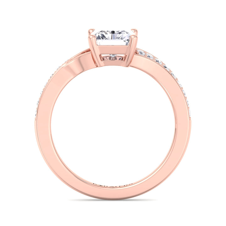 Radiant cut Lab Diamond Ring Sidestones Rose