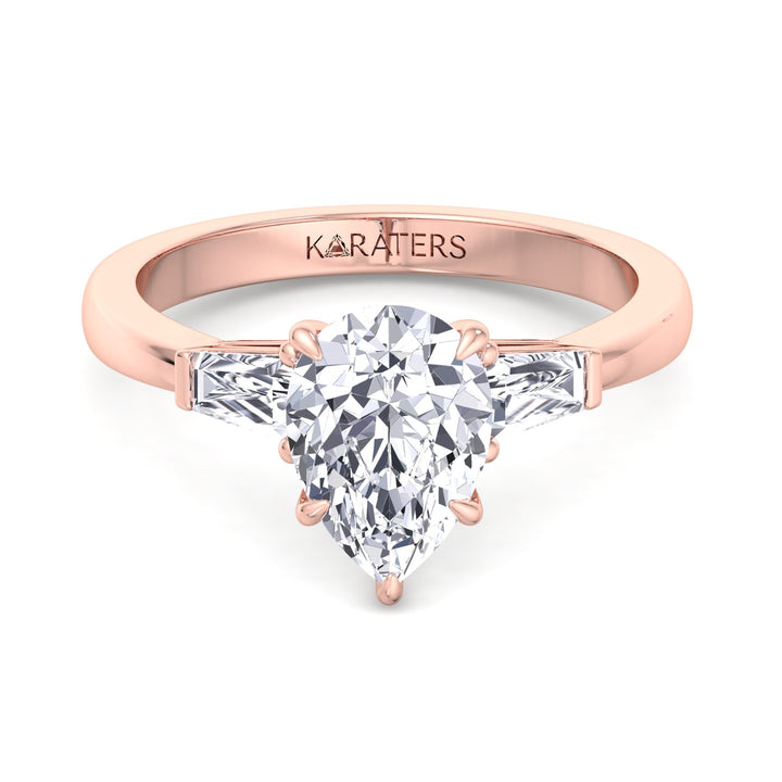 Roja-Pear Shaped Cut Lab Grown Rose Gold Diamond Engagement Ring, Front