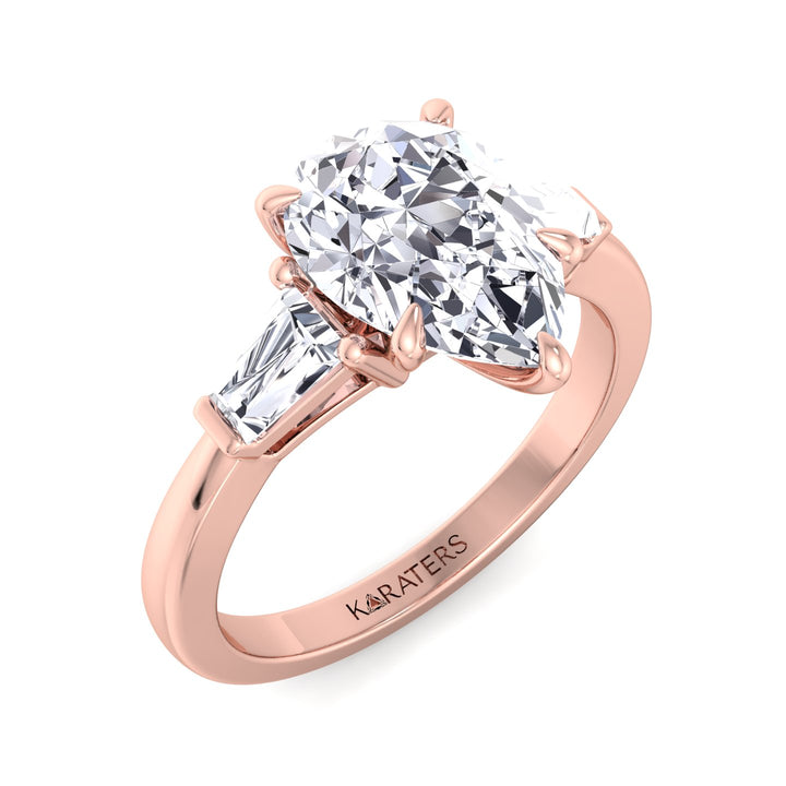 Roja-Pear Shaped Cut Lab Grown Rose Gold Diamond Engagement Ring, Top Down