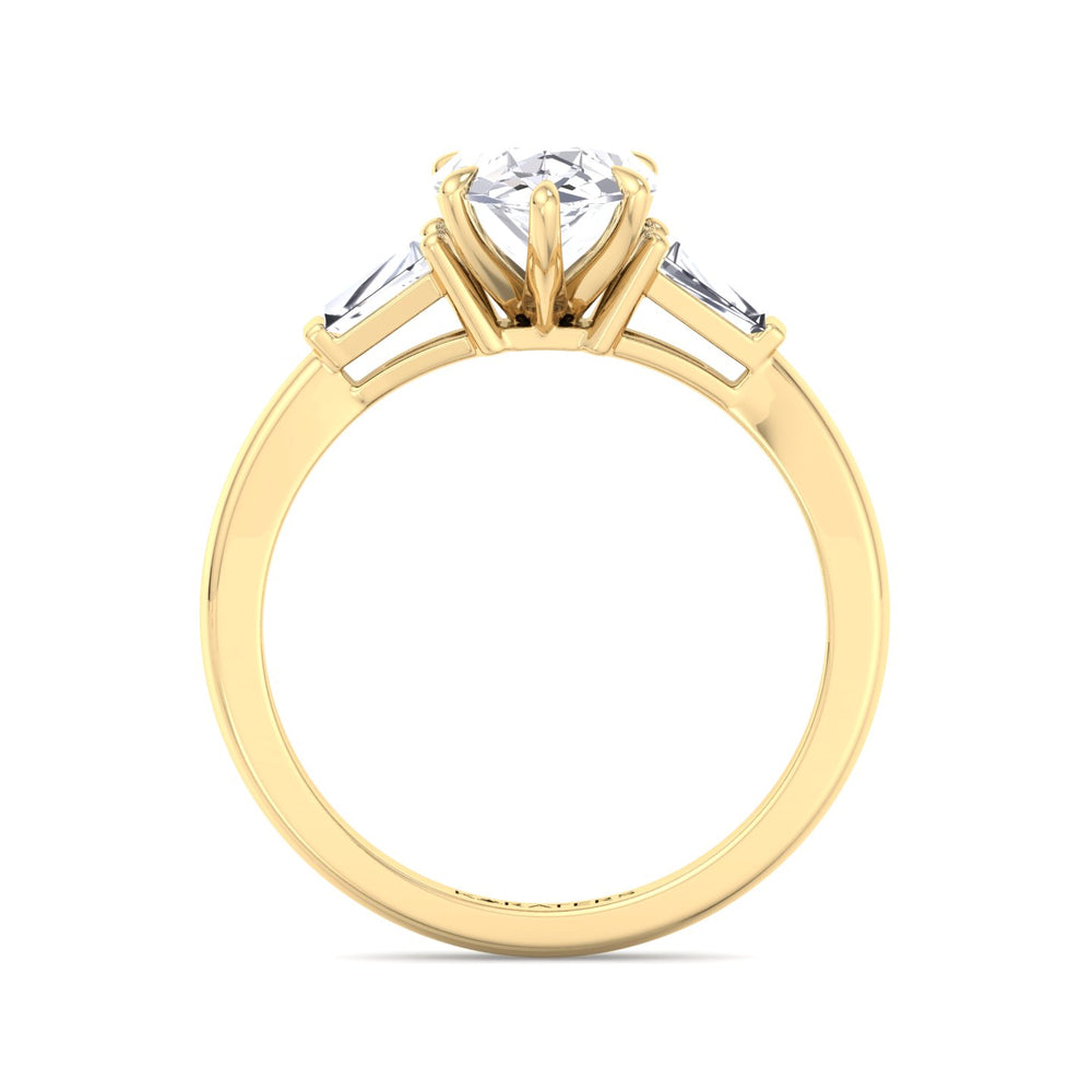 Roja-Pear Shaped Cut Lab Yellow Gold Diamond Ring, Tapered Baguette SideStones, Profile