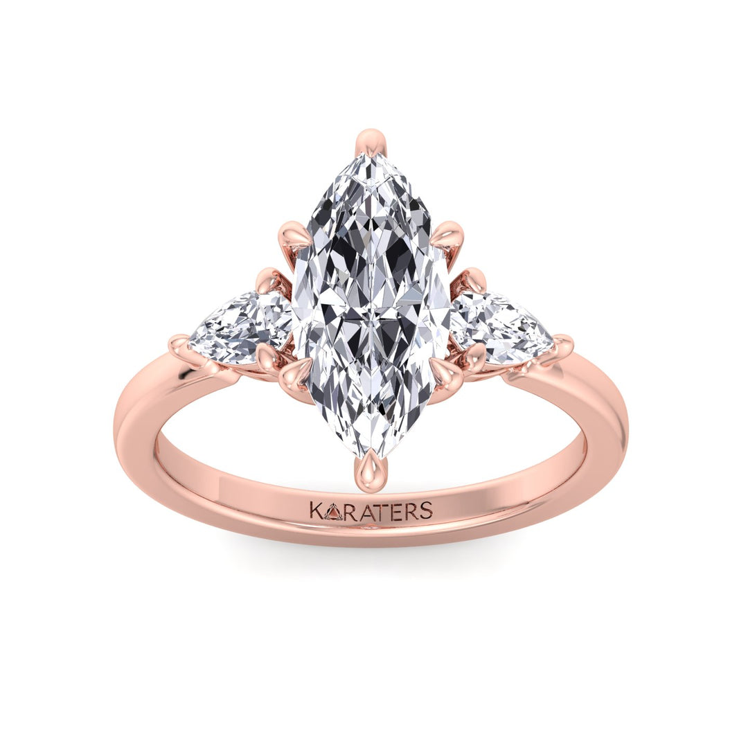 Cristallo - Marquise Shape Lab-Grown Diamond Engagement Ring with Pear Sidestones