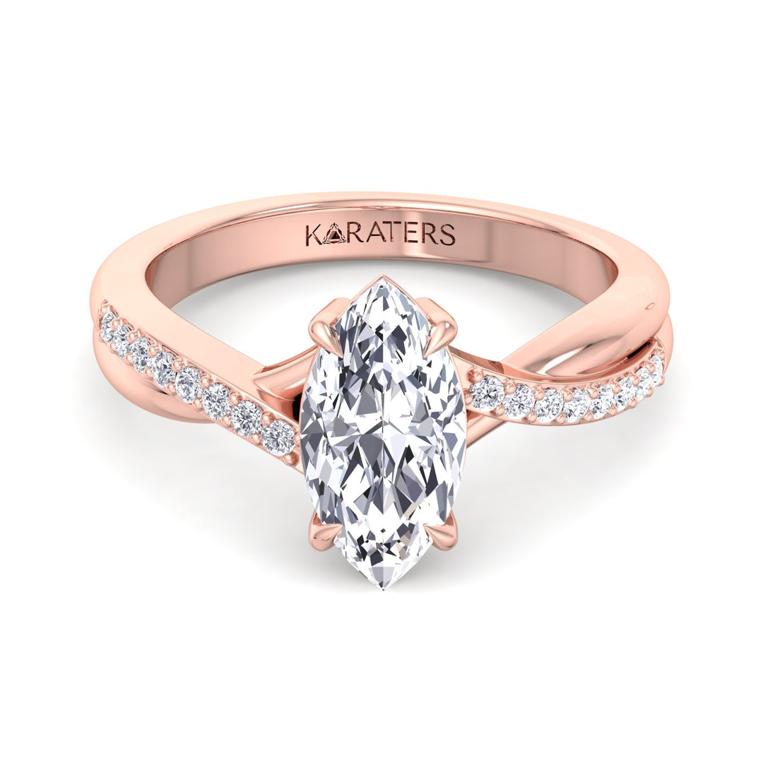 marquise-cut-lab-grown-diamond-engagement-ring-with-twist-pave-band-in-rose-gold