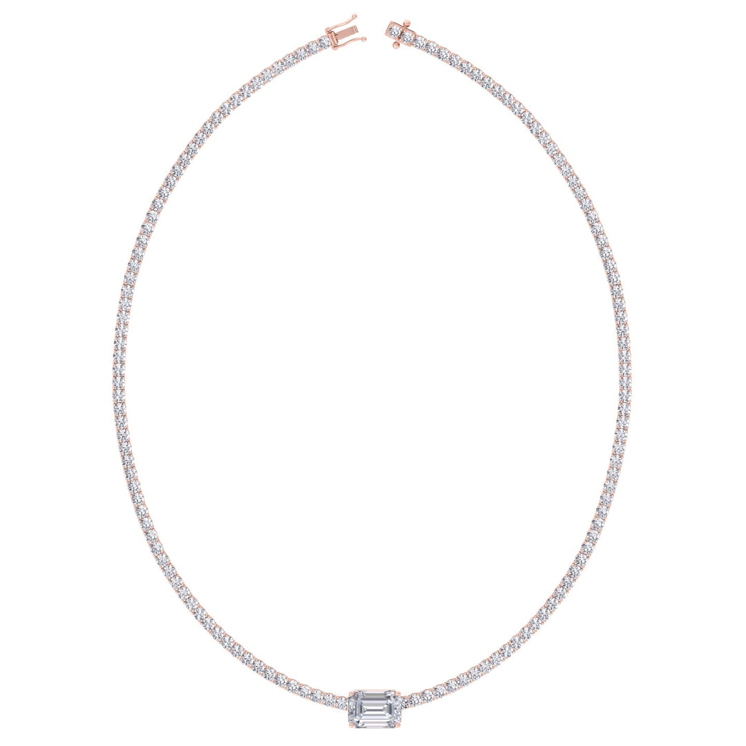 (10.75CT T.W) Classic Lab-Grown Diamond Tennis Necklace With Emerald Cut Center Stone 18K Solid Gold