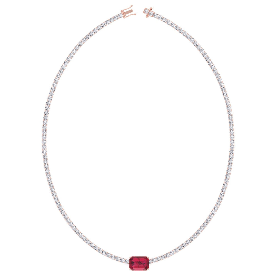 (12CT T.W.) Single Stone Red Ruby Lab-Grown Diamond Tennis Necklace 14K Solid Gold