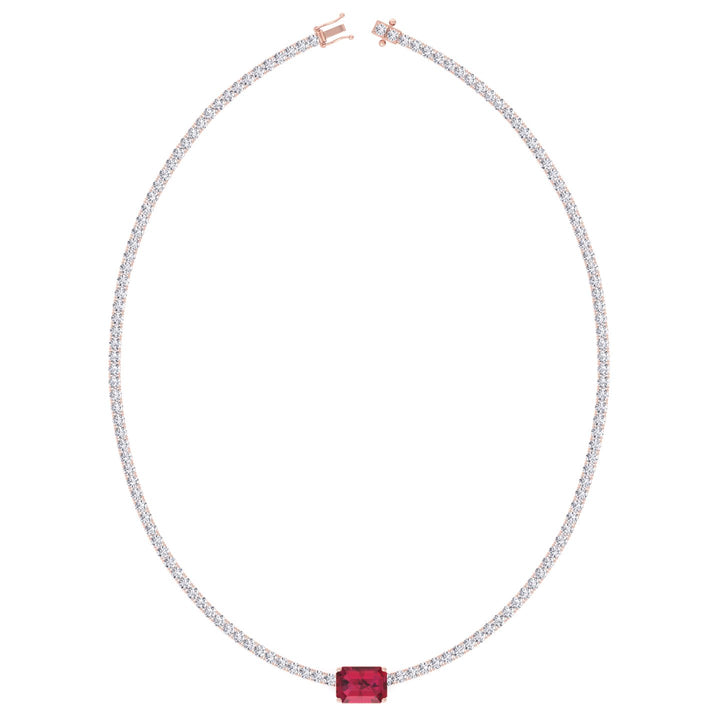 (12CT T.W.) Single Stone Red Ruby Lab-Grown Diamond Tennis Necklace 14K Solid Gold