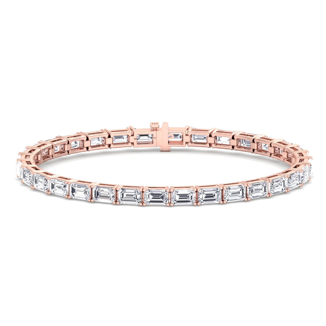 East To West Emerald Cut Lab-Grown Diamond Tennis Bracelet 14k Solid Gold