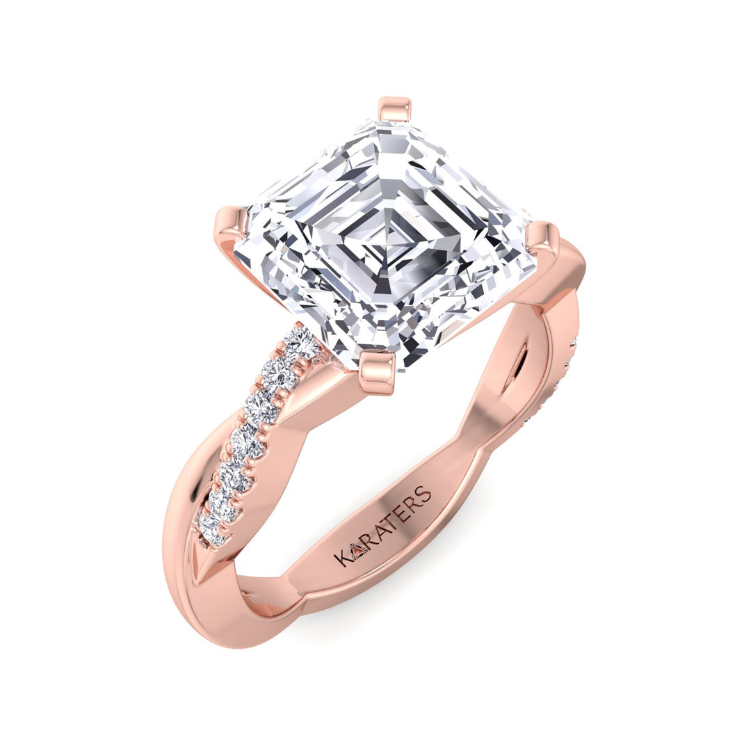 Karamell - Asscher Cut Lab Grown Diamond Engagement Ring with Twist SideStone Band