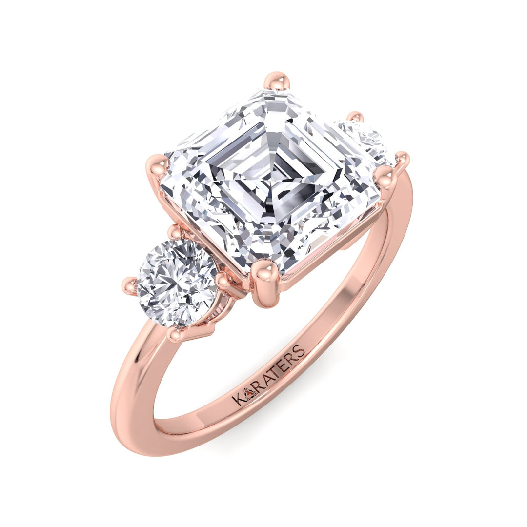 Maulbeere - Asscher Cut Solitaire Lab Grown Diamond Engagement Ring with Round SideStones