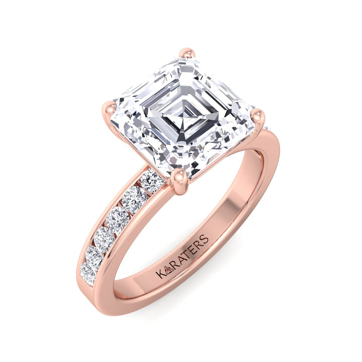 Traube - Asscher Cut Lab Grown Diamond Engagement Ring With Channel Set SideStones