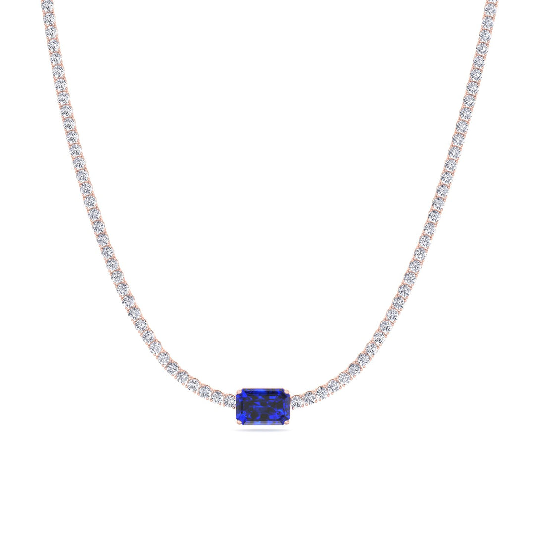 (12CT T.W.) Single Stone Blue Sapphire Lab-Grown Diamond Tennis Necklace 18K Solid Gold