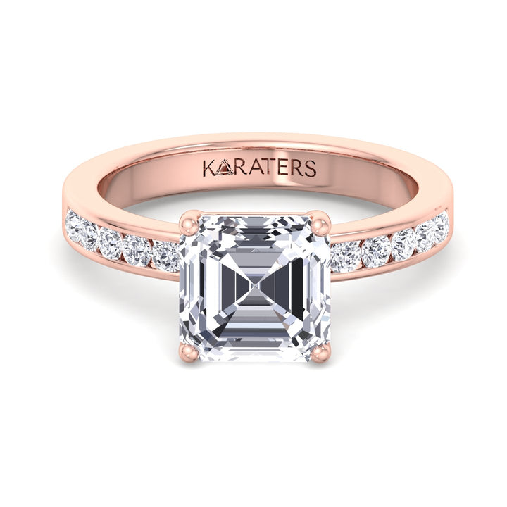 Traube - Asscher Cut Lab Grown Diamond Engagement Ring With Channel Set SideStones