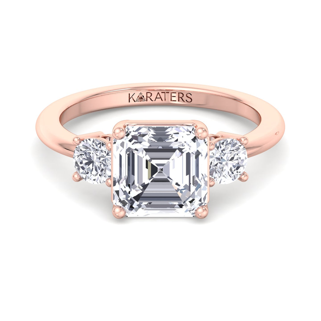 Maulbeere - Asscher Cut Solitaire Lab Grown Diamond Engagement Ring with Round SideStones