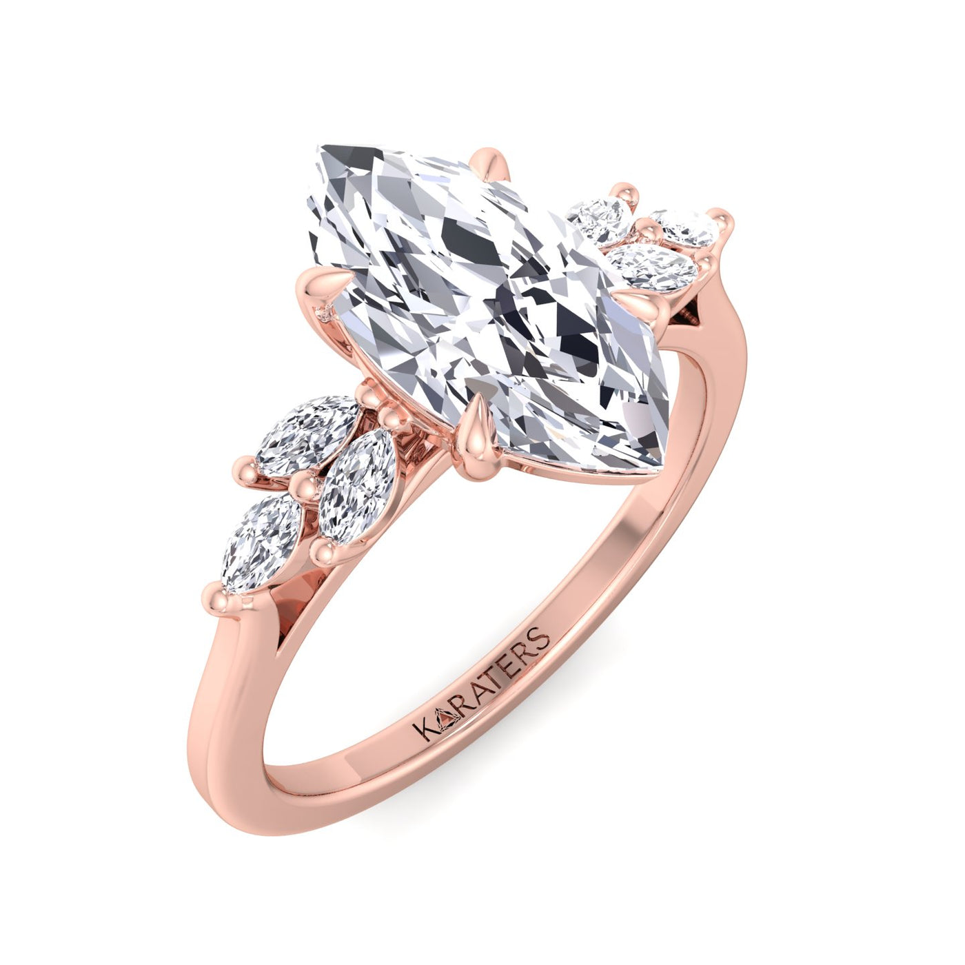marquise-cut-solitaire-lab-grown-diamond-engagement-ring-marquise-triple-sidestones-in-solid-rose-gold