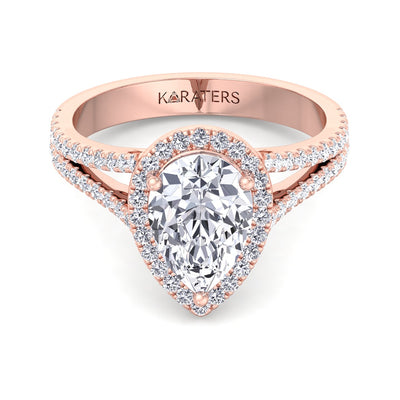 Naranja - Pear Shaped Cut Lab Grown Diamond Halo Engagement Ring with Pave Double Band