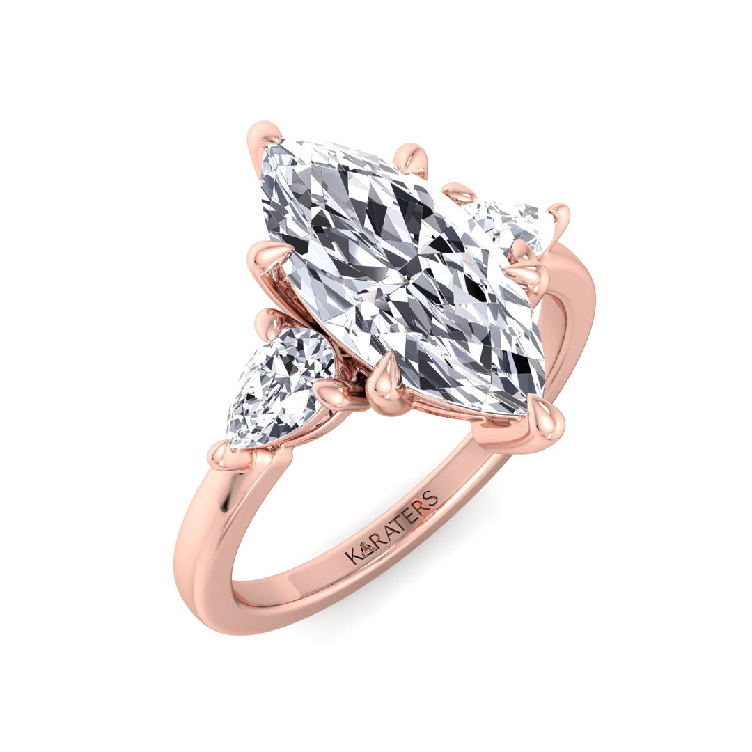 Cristallo - Marquise Shape Lab-Grown Diamond Engagement Ring with Pear Sidestones