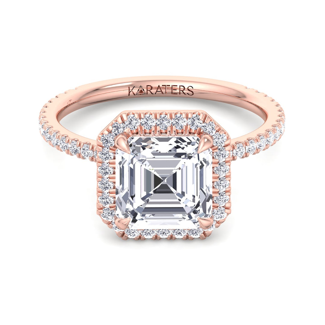 Kastanie - Asscher Cut Lab Grown Diamond Engagement Ring with a Halo