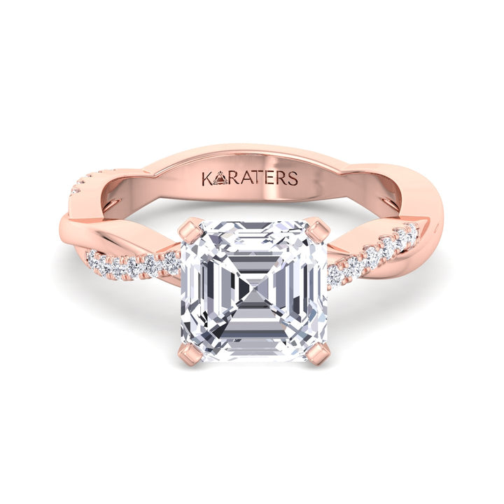 Karamell - Asscher Cut Lab Grown Diamond Engagement Ring with Twist SideStone Band