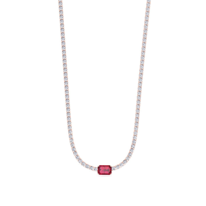 (12CT T.W.) Single Stone Red Ruby Lab-Grown Diamond Tennis Necklace 14K Solid Gold