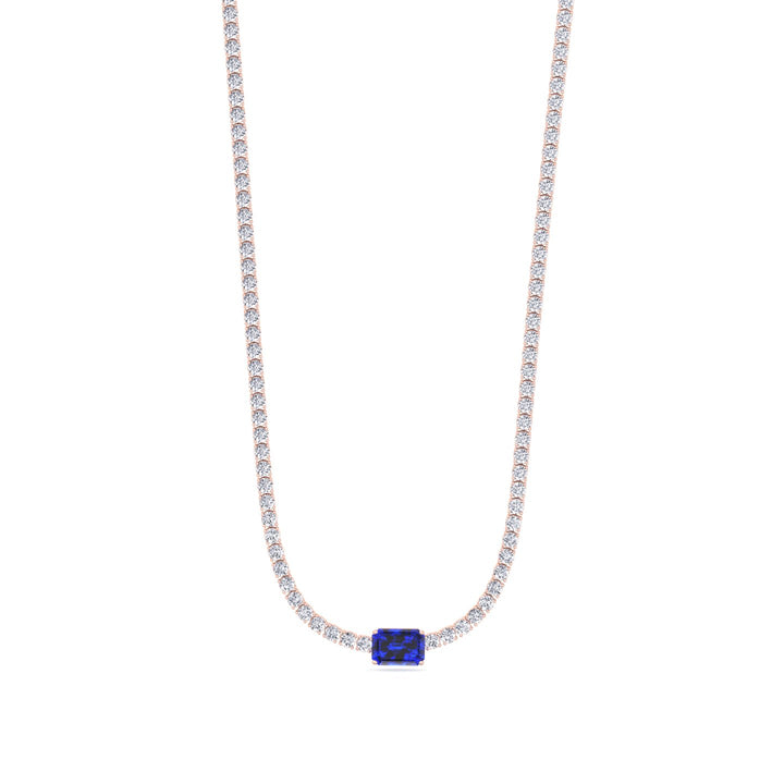 (12CT T.W.) Single Stone Blue Sapphire Lab-Grown Diamond Tennis Necklace 18K Solid Gold