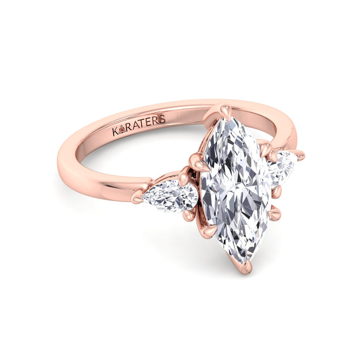 Cristallo - Marquise Shape Lab-Grown Diamond Engagement Ring with Pear Sidestones