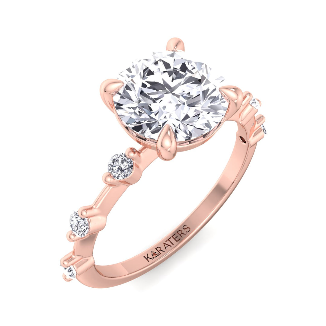 Round Cut Solitaire Rose Gold Diamond Engagement Ring Top Down
