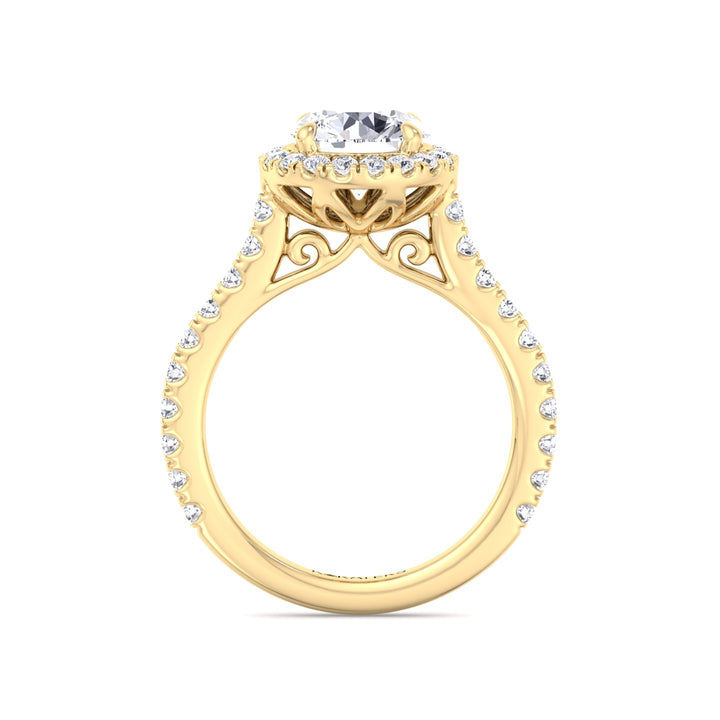 Round Halo Lab Diamond Engagement Ring Yellow Gold, Profile
