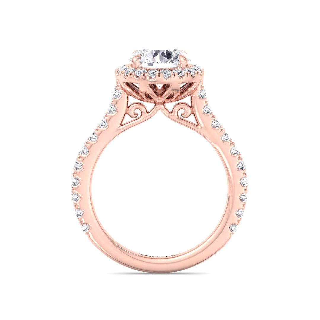 Round Halo Lab Grown Diamond Engagement Ring, Rose Gold, Profile