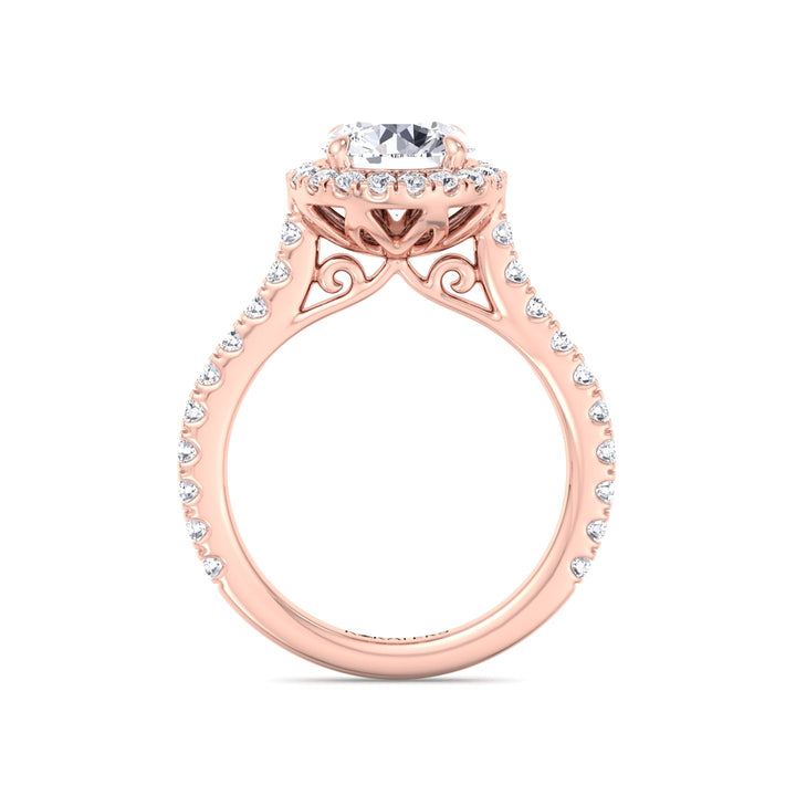 Round Halo Lab Grown Diamond Engagement Ring, Rose Gold, Profile