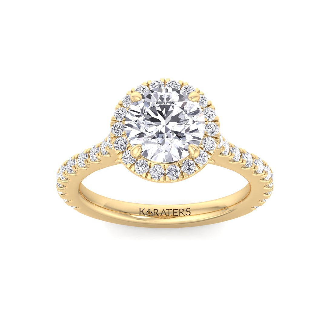 Round Halo Lab Grown Diamond Engagement Ring Yellow Gold
