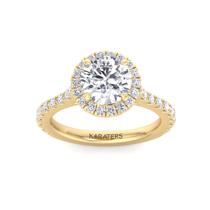 Round Halo Lab Grown Diamond Engagement Ring Yellow Gold
