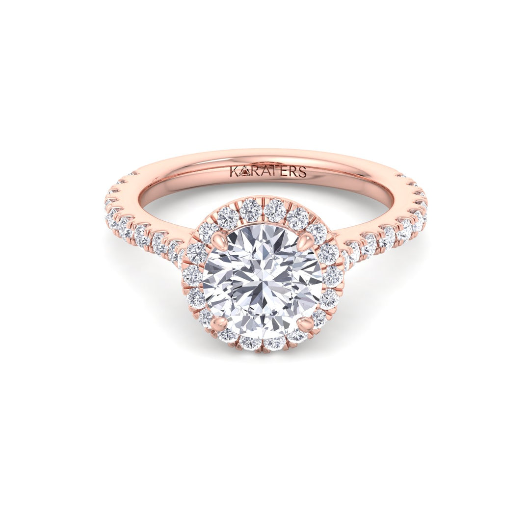 Round Halo Lab Grown Diamond Ring, Rose Gold, Front