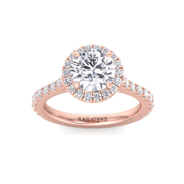 Round Halo Lab Grown Diamond Ring, Rose Gold, Top Down