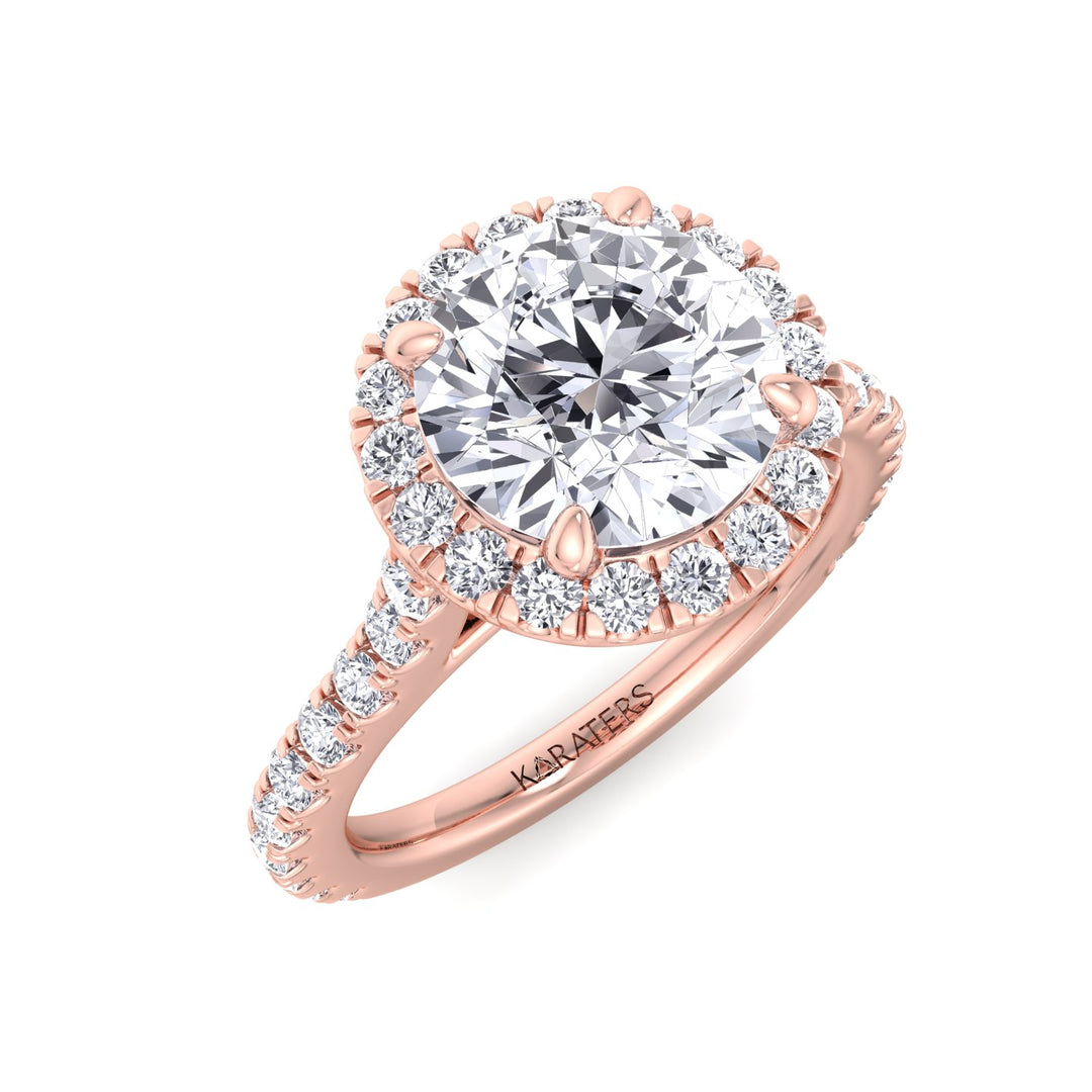 Round Halo Rose Gold Diamond Engagement Ring 