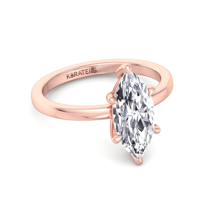 Sesame-Marquise Lab Rose Gold Diamond Engagement Ring, Front 
