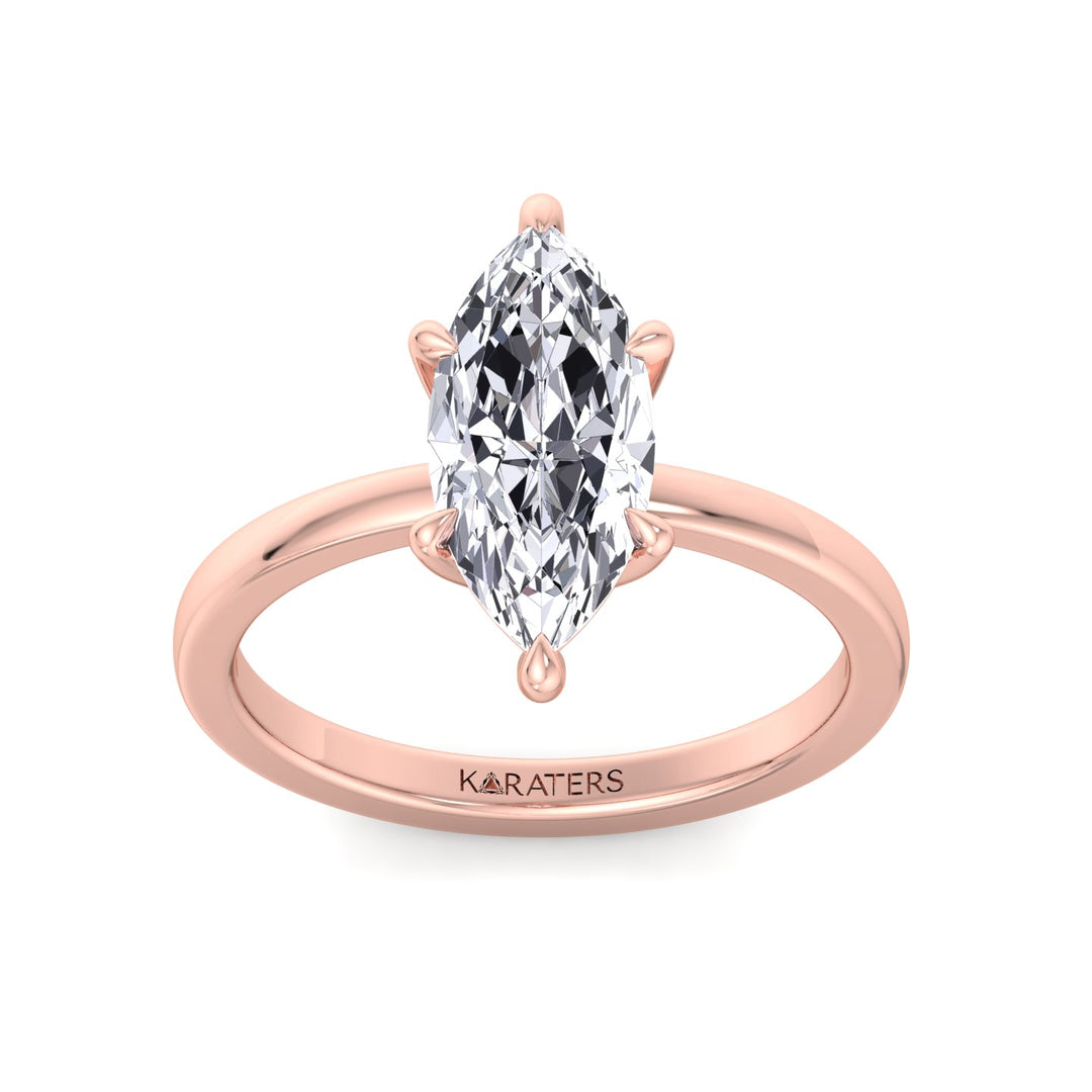 Sesame-Marquise Lab Rose Gold Diamond Engagement Ring, Top Down, Front