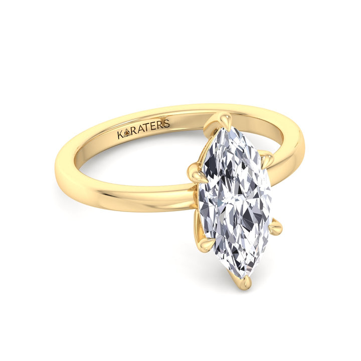Sesame-Marquise Lab Yellow Gold Diamond Engagement Ring, Front