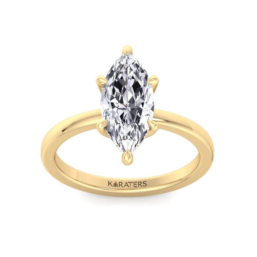 Sesame-Marquise Lab Yellow Gold Diamond Engagement Ring, Top Down