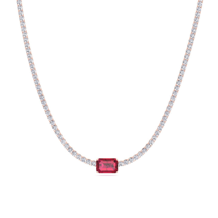 Single Stone Red Ruby Lab Diamond Tennis Necklace Rose