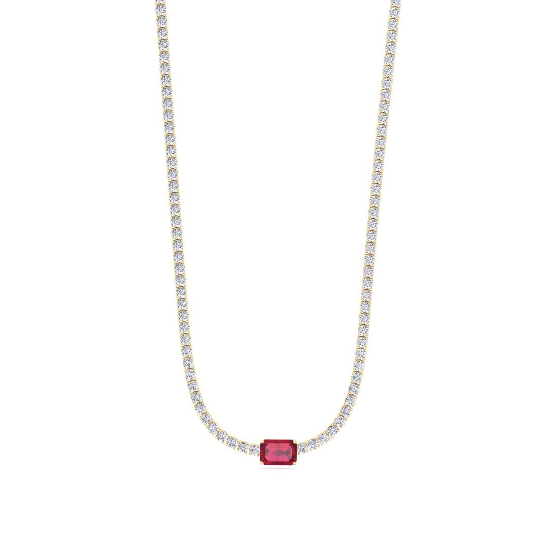 Single Stone Red Ruby Lab Diamond Tennis Necklace Yellow 