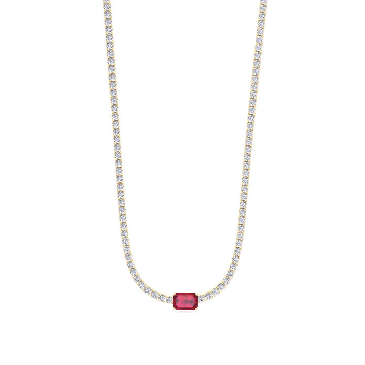 Single Stone Red Ruby Lab Diamond Tennis Necklace Yellow 