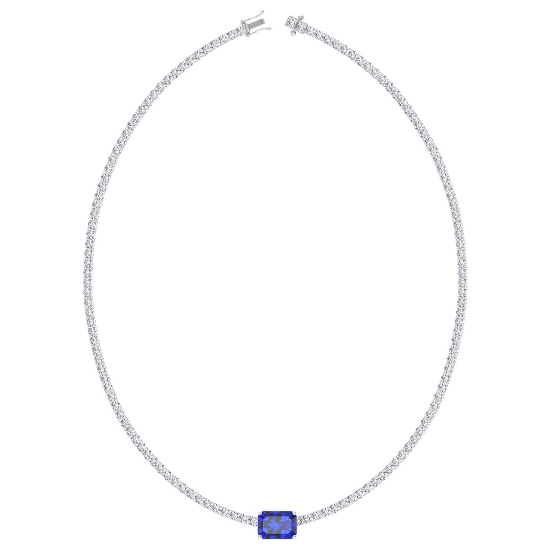 Single Stone Sapphire Lab Diamond Tennis Necklace 14K White Gold
