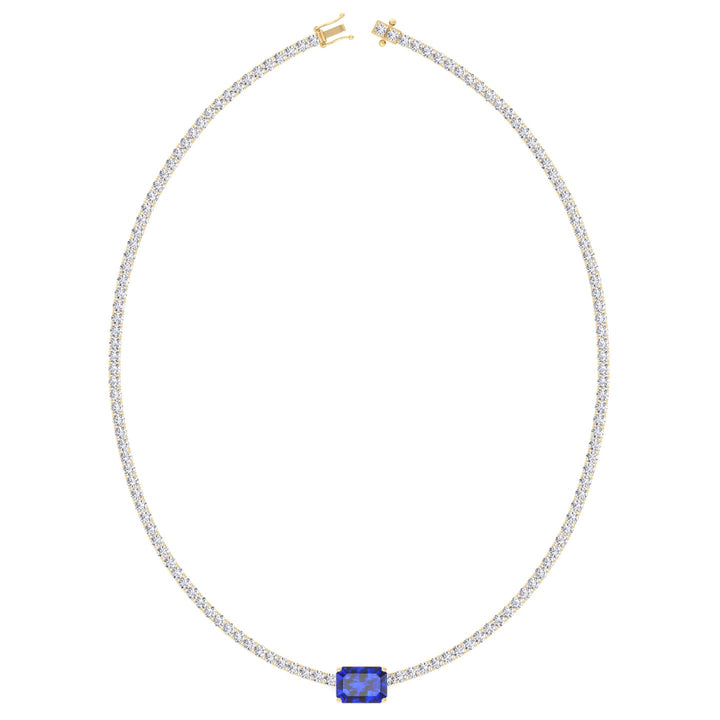 Single Stone Sapphire Lab Diamond Tennis Necklace 14K Yellow 