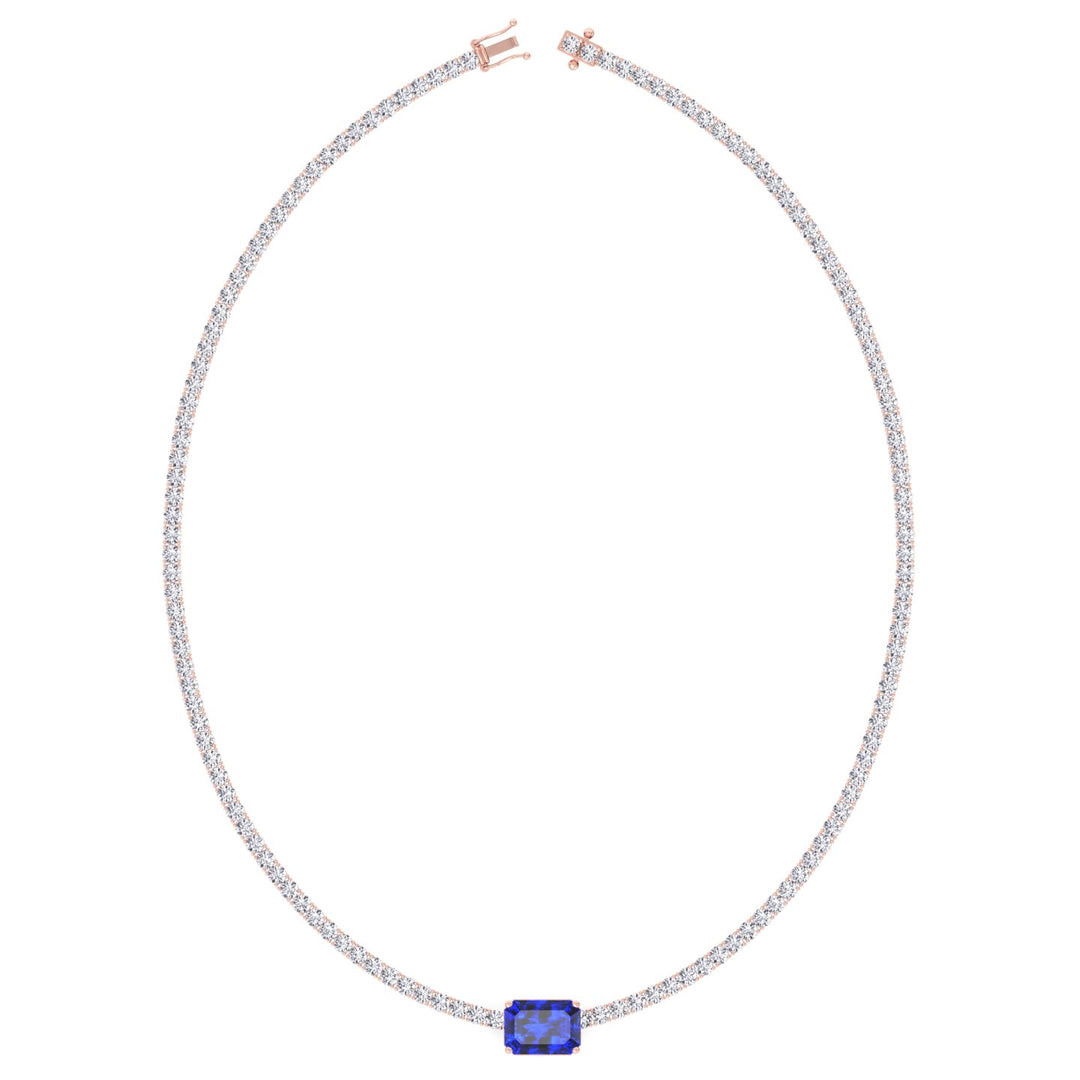 Single Stone Sapphire Lab Diamond Tennis Necklace Rose Gold