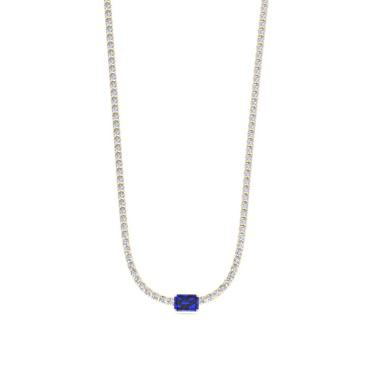 Single Stone Sapphire Lab Diamond Tennis Necklace Yellow 