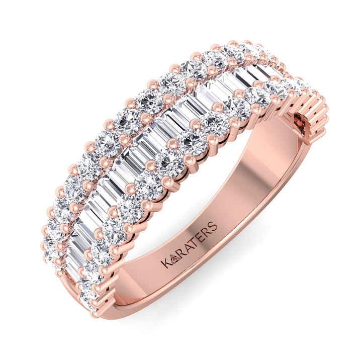 Soria-Baguette Lab Rose Gold Semi/Halfway Diamond Eternity Band, Tilted