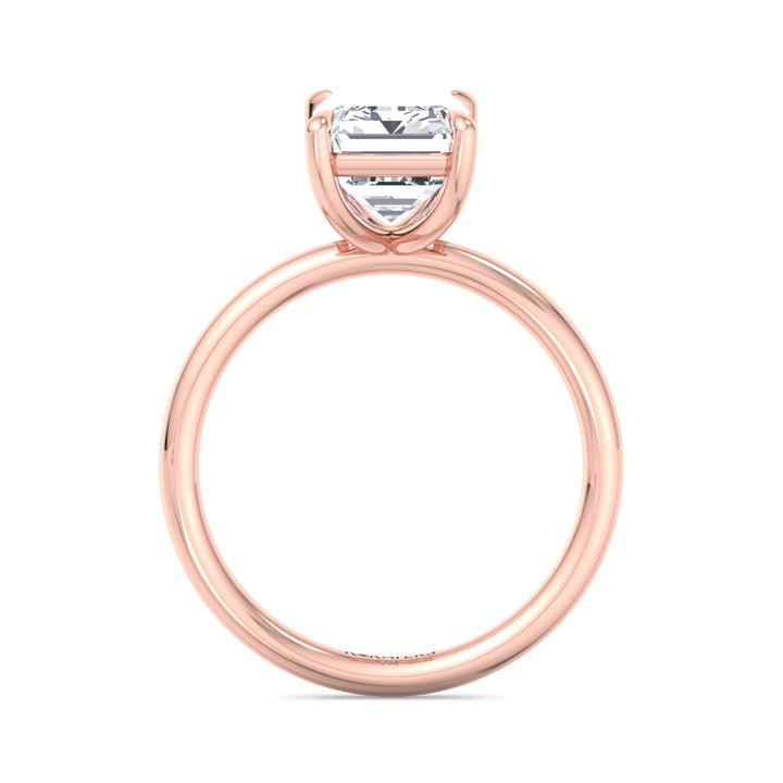 Thin Band Solitaire Emerald Lab Diamond Ring Rose