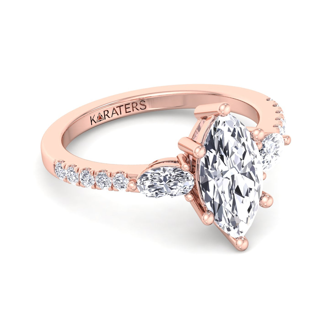 Thymian-Marquise Cut Lab Rose Gold Diamond Ring, Front