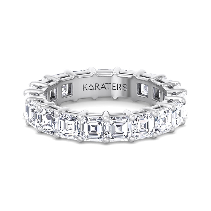 Utrera-Asscher Cut Lab White Gold Diamond Eternity Band, Front